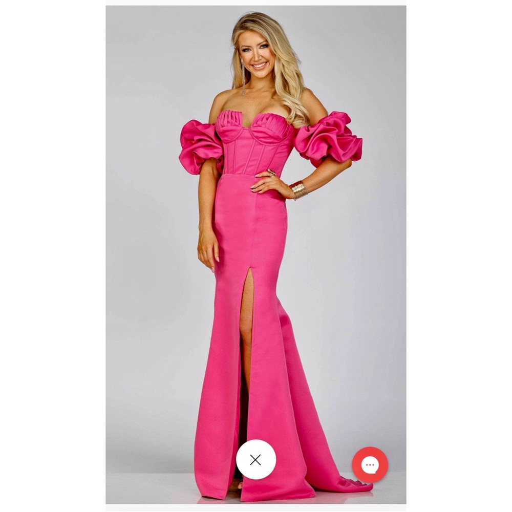 Terani couture GORGEOUS dress off shoulder sleeve Fuchsia size 4